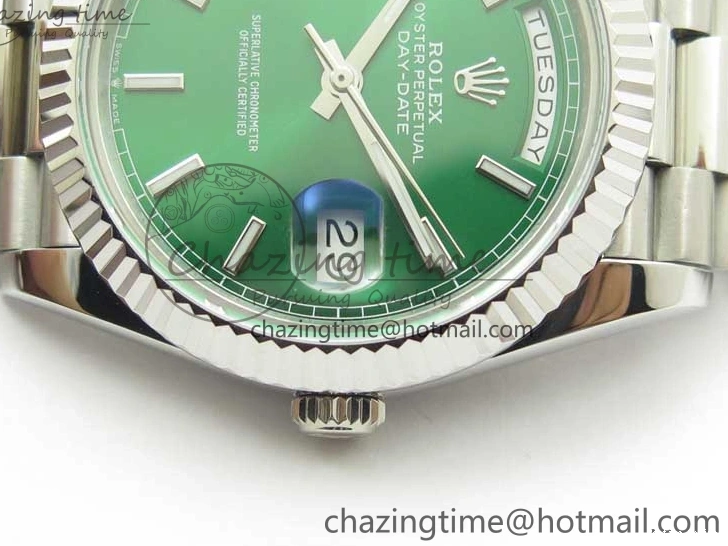 0114 Affordable Day-Date 40mm 228239 BP New Dial Version 904 SS Green Stick Markers Dial on SS President Bracelet A 2817